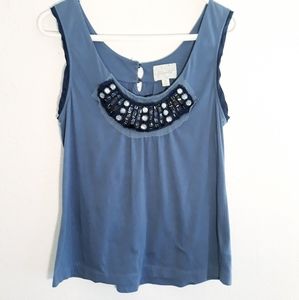 Anthropologie Deletta Blue Jewel Bead Tank Top - Size Medium